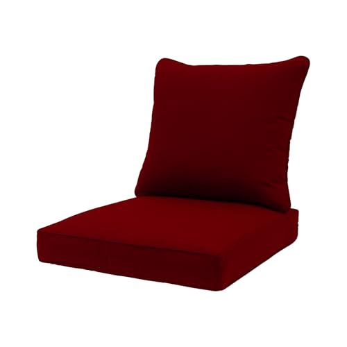 Image of QILLOWAY Outdoor /Indoor Deep Seat Cushions for Patio Furniture, All Weather Lawn Chair Cushion 24 x 24 inchs 1 Set(Red)