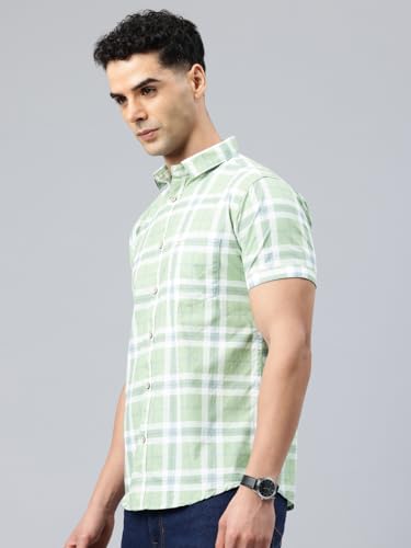 Image of Majestic Man Men Slim Fit Pure Cotton Checkred Half Sleeve Casual Shirt