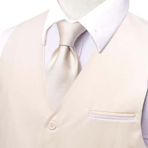 Men's Solid Silk Waistcoat Tie Hanky Cufflinks Set V-Neck Vest for Business Wedding Party4