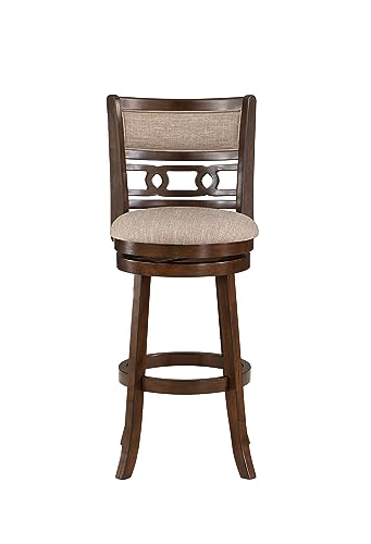 Butaco giratorio de bar de 29 pulgadas Gia de New Classic Home Furnishings, acabado cerezo con asiento de tela marrón miniatura 4