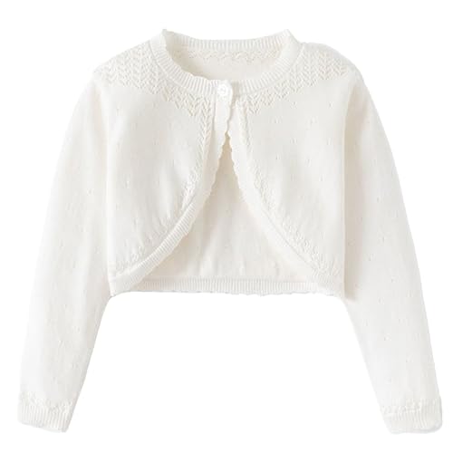 Girls Cotton Knit Cardigan Cute Princess Dress Shawl Ruffle Long Sleeve Hollow Out Cardigan Toddler Kids Fall Cropped Tops
