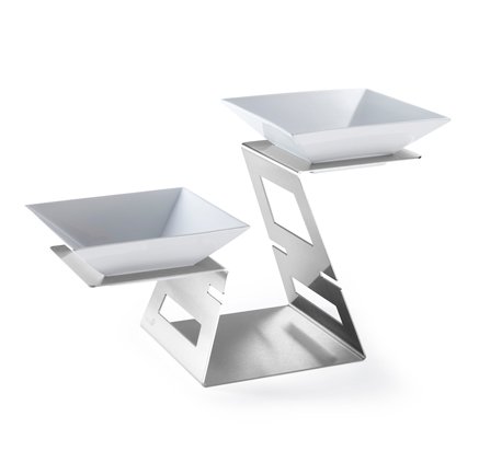 Swan Multi-Level Stainless Steel Riser System & 2 Porcelain Bowls