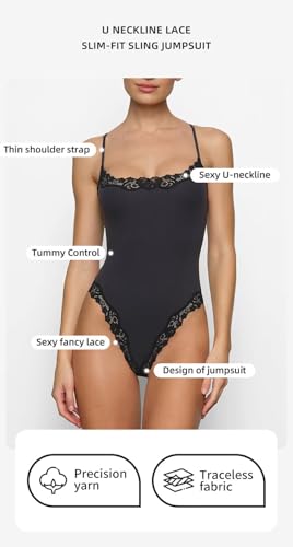 Womens Lace Bodysuit Sexy Adjustable Spaghetti Strap Cami Top Slimming Cute Dance Party Lounge Shapewear Romper3