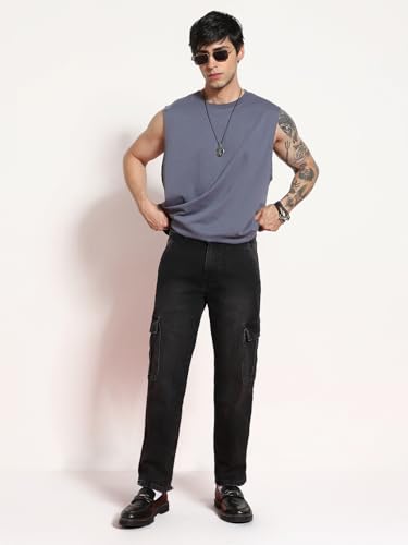Image of Urbano Fashion Men's Regular Fit Washed Cargo Jeans with 6 Pockets Stretchable