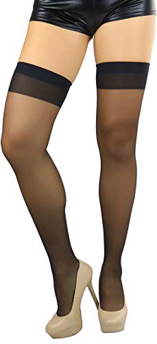 Image of ToBeInStyle Women's Sheer Banded Thigh High Socking w /Opaque Band