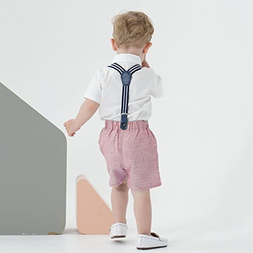Image of Volunboy Baby Boy Formal Short Set Toddler Summer Gentleman Outfit Kid Short Sleeve Bowtie Shirt Suspender Shorts Suit