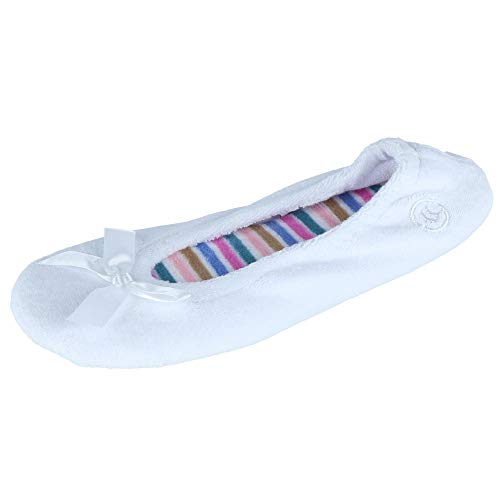 isotoner Women's Terry Ballerina Slipper with Bow for Indoor/Outdoor Comfort