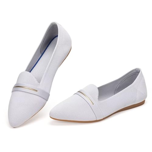 Image of Frank Mully Women's Casual Loafer Flats Slip On Loafer Shoes Comfortable Knit Flat Shoes Classics Pointy Toe Loafer Flats,for Work,Travel