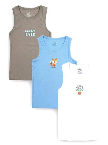 Image of KiddoPanti Boys 100% Cotton Vest Pack of 3 | Cotton 1x1 Rib Knit Sleeveless Innerwear | Soft & Breathable Kids Vest