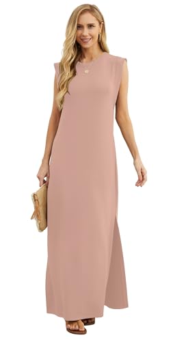 Image of GRECERELLE 2026 Women Year-Round Casual Round Neck Loose Split Wrinkle-Free Long Maxi Vacation Dress with Pockets (XXS-4XL)
