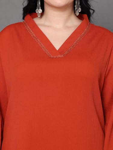 Image of Varanga Women Straight fit Rust kurta with a tonal bottom, designed for comfortable casual and semi formal wear.