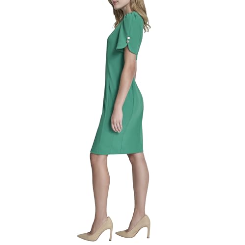 Image of DKNY Women's Short Tulip Sleeve Sheath Dress with Button Detail