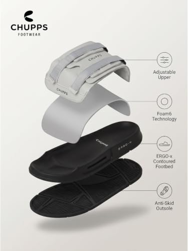 Image of CHUPPS Element Grey & Black Drift Orthopedic Slippers | Soft Footpharma Footbed | Breathable Ventilation Holes | Lightweight Flip Flops | Anti-Skid Chappals for Everyday For Mens