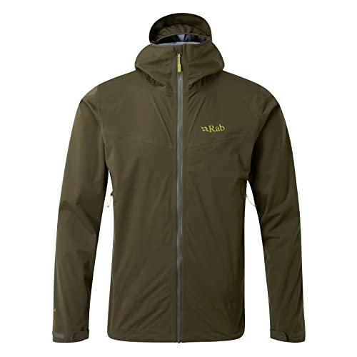 RAB Men's Kinetic Plus Jacket - Ultralight Waterproof Stretch Softshell Jacket (Army, M)