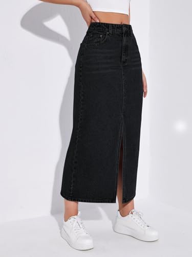 Image of Shasmi Women's Spring /Summer Casual Front Split Thigh Straight Denim Skirt ll Denim Skirt for Women Long ll Skirt & top for Women ll Skirts for Women Long Length (Skirt 159)