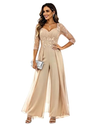 Elegant Champagne Chiffon Jumpsuit Mother of Groom Dress