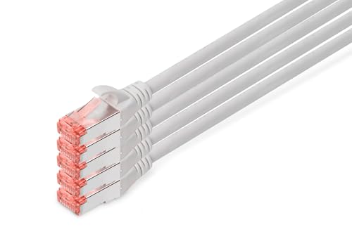 DIGITUS Câble LAN Cat 6-7m - 5 pièces - RJ45 Câble réseau - S/FTP Blindé - Compatible Cat 6A & Cat 7 - Gris
