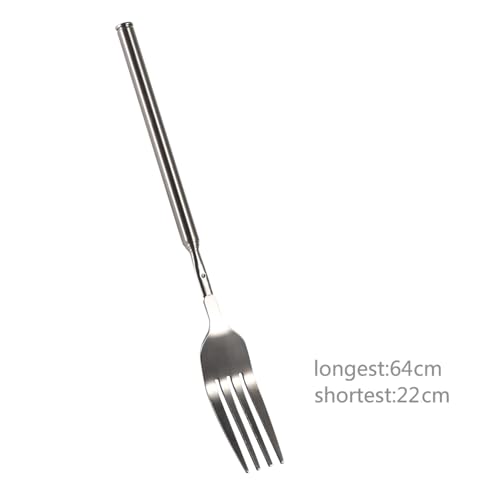 Stainless Steel Dinner Fork, BBQ Telescopic Extendable Dinner Fruit Dessert Long Handle Fork Stainless Steel Cutlery, anti rust, sturdy and, 4Pcs