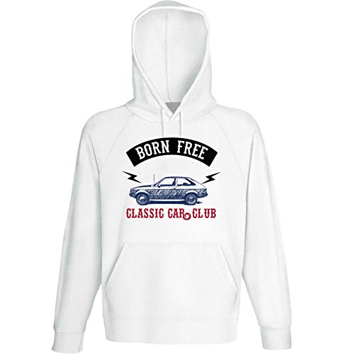 Teesandengines Men's Chevrolet Chevette Coupe 1976 Born Free Classic Car Club White Hoodie Size Medium