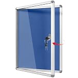 Swansea Lockable Notice Board 360x270mm, Tamperproof Display Pin Board for Home Office School Commerce, Blue Felt (PIN 1xA4)