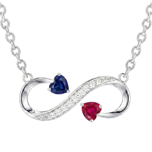 Two Birthstone Heart Infinity Necklace