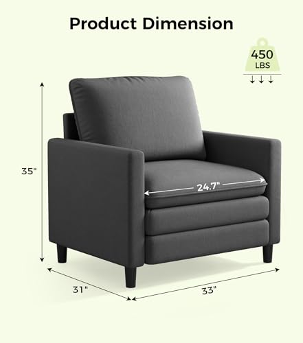 Image of Welzona 3-Layers Cloud Accent Chair, 33 inch Reading Chair, Teddy Arm Chairs