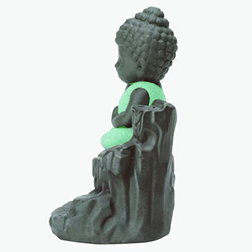 Image of CRAFTAM Meditating Monk Buddha Smoke Backflow Fountain Cone Incense Holder Decorative Showpiece with Free 10 Smoke Backflow Scented Cone Incense (Green)