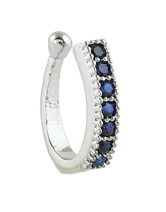 Jewellery Traditional Silver finishing Blue Stone stud | Without Piercing | Nose Ring | Nathiya | Sania Mirza Nose Pin Combo set | For womens & Girls.-image-39
