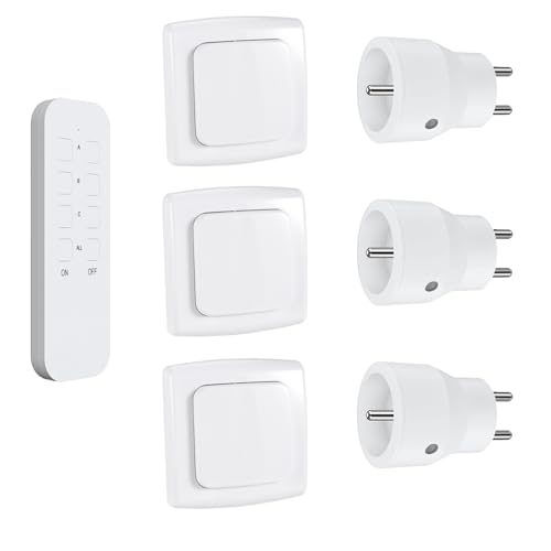 KYF Kit de 3 Prises Télécommandées 2300W, 3 Interrupteurs Sans Fil, Portée 40m, Télécommande 3 Canaux, Usage Intérieur