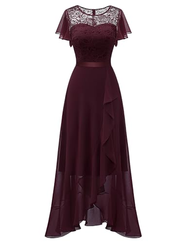 BeryLove Vestido de noche largo elegante para vestido de boda con abertura vestido de cóctel para mujer elegante con mangas cintura elástica, granate, L