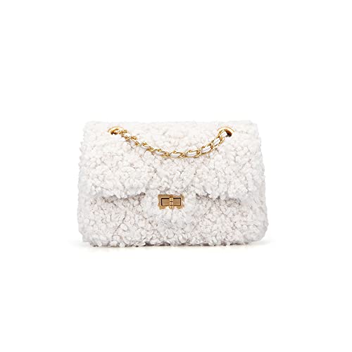 Women Plush Shoulder Bag Fashion Fluffy Crossbody Bag Soft Warm Fuzzy Purse with Adjustable Chain Strap