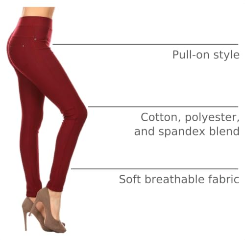 Image of Leggings Depot Women's Cotton Blend Stretch Pull-on Jeggings Casual Pants with Pockets (Available in Plus Size)