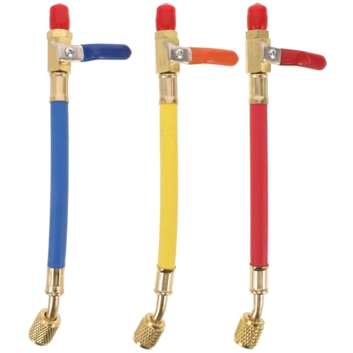 Válvulas de bola para manguera de carga de refrigeración Luxshiny, 3 piezas, resistentes a alta presión, herramientas para mantenimiento HVAC, rojas, amarillas y azules, para reparación y recarga eficiente de aire acondicionado
