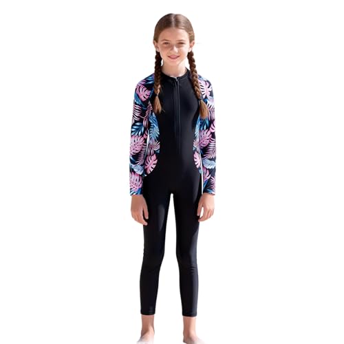 Traje de baño de manga larga para niña con estampado floral y piernas cubiertas