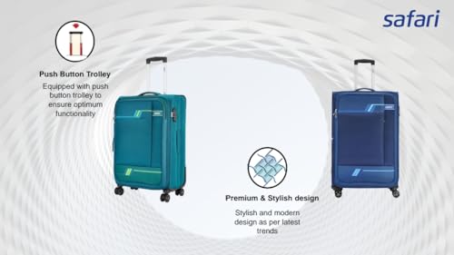 Image of Safari Stream Soft-Sided Polyester 5 Years Warranty 8 Wheel Luggage Set of 3 Trolley Bags (59+71+81 Cm) (Blue)