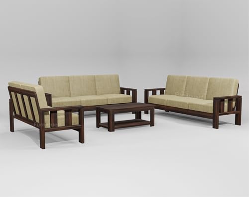 Image of Wooden 8 Seater Sofa Set for Living Room | Sheesham Wood Sofa Set 8 Seater | 8 Seater Sofa Set for Home & Office Furniture | Solid Wood Sofa Set (3+3+2 Walnut Finish)