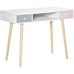 HOMCOM Mesa de Escritorio Infantil Mesa Consola con 1 Compartimento Abierto y 2 Cajones Estilo Nórdico para Estudio Entrada Dormitorio 100x48x76,5 cm Multicolor
