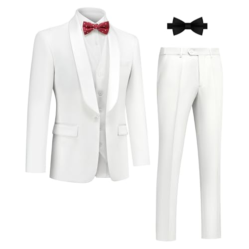 Mens 3 Piece Suit Slim Fit Shawl Lapel One Button Formal Jacket Vest Pants Set & Bow Tie