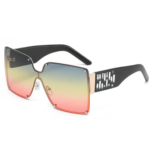 Lunettes de soleil monobloc de luxe ajourées à monture carrée géométrique chic