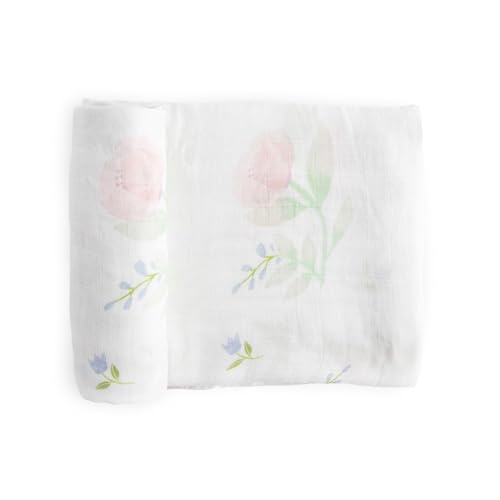 Image of Little Unicorn Deluxe Swaddle | Single | 100% Rayon Muslin from Bamboo | Super Soft | Newborns and Infants | Large 47 inch x 47 inch | Machine Washable (Pink Peony)