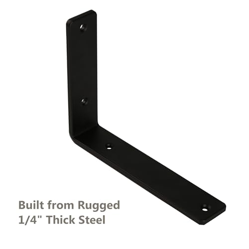 NEODROP 8-Pack 12 Inch Heavy Duty Shelf Brackets, Premium Floating L Bracket for Wall, Kitchen, Mantel Shelves Support | Quarter Inch (1/4") Thick | Black Powder Coated Steel by NEODROP - Image 3