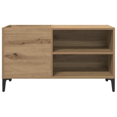 Mueble para vinilos y tocadiscos Artisan-Roble de madera con patas de metal 3