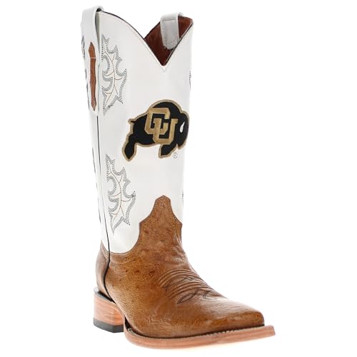 Image of Vaccari Men's Brooks Genuine Smooth Ostrich Leather NCAA Athletics Embroidery Western Cowboy Boots