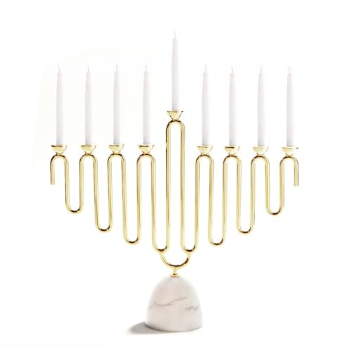 Anna New York Coluna Carrara Marble & Gold Menorah