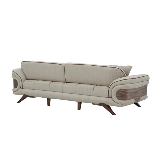 Image of Royaloak Lisbon 3 Seater Sofa | Super Soft Dual Color Fabric Upholstery | Tapered Wooden Legs | High Resilience Foam | Tufting Design Backrest | Lumbar Support