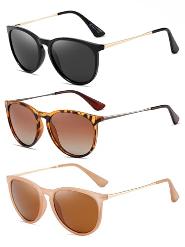 (3 PACK) Vintage Round Sunglasses for Women Men Classic Retro Designer Style