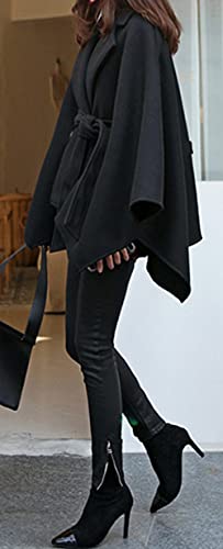 CHARTOU Women's Elegant Lapel Collar Wool Blend Bow-Tie Poncho Cape Jacket with Belt3