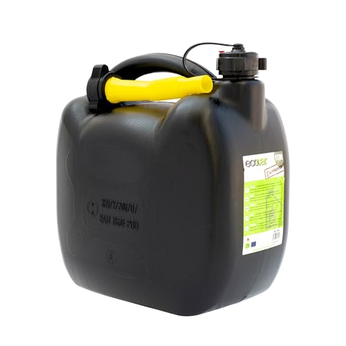 Ecocar - Tanica 10 litri per Carburante - in Plastica HDPE - con Travasore - per Benzina e Diesel - con Tappo di Sicurezza