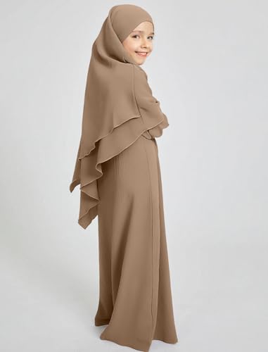 ODIZLI Kids Girls Ramadan Abaya Muslim Long Sleeve Hijab Chiffon Dress Dubai Kaftan with Pockets3