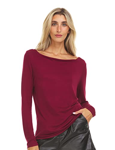 Inner Beauty Womens Long Sleeve Shirt with Attached Face Cover - Wine, X-Large
